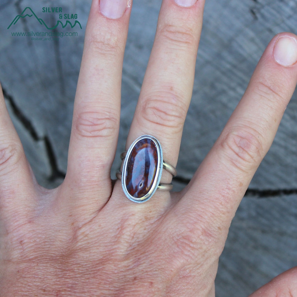 Thumbnail: Mojave Desert Red Moss Agate set in Sterling Silver Statement Ring - Size 7.5