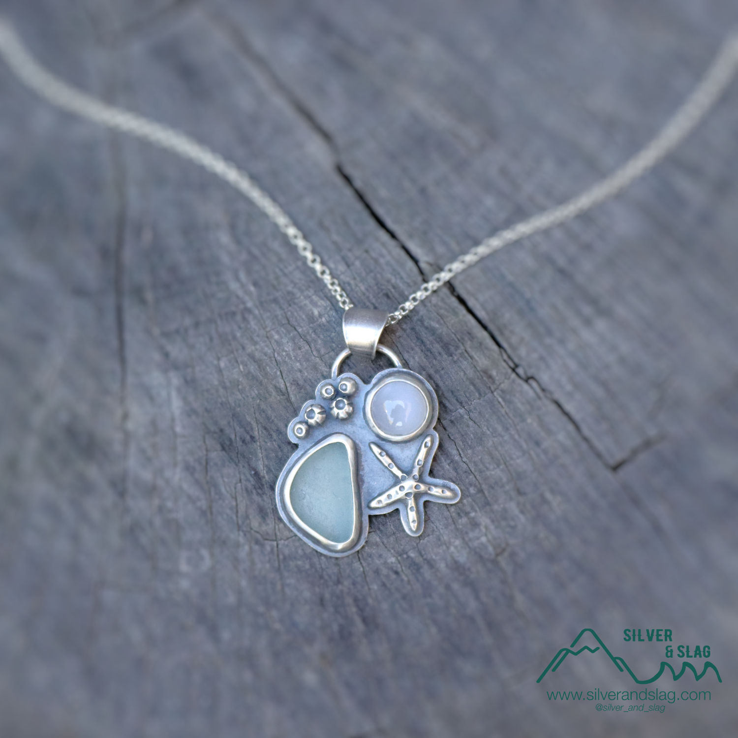 Pacific Coast Inspired Necklace w Malibu Agate & Aqua Sea Glass