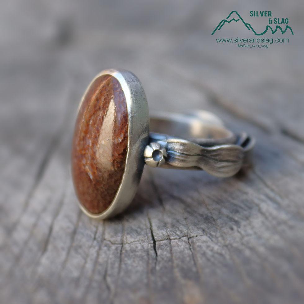 Thumbnail: Pacific Coast Inspired Fossil Whalebone Kelp Forest Statement Ring - Size 8