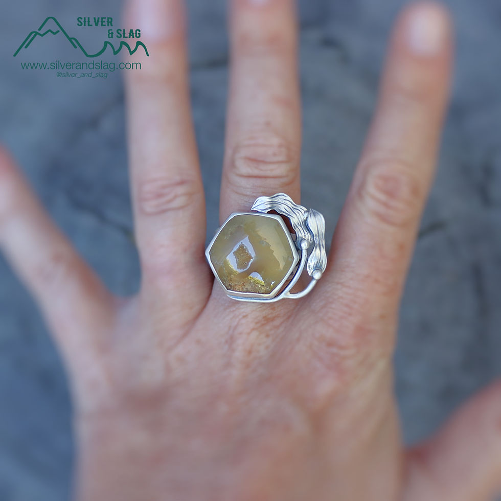 Thumbnail: Pacific Coast Inspired Santa Barbara Agate Kelp Forest Statement Ring - Size 9
