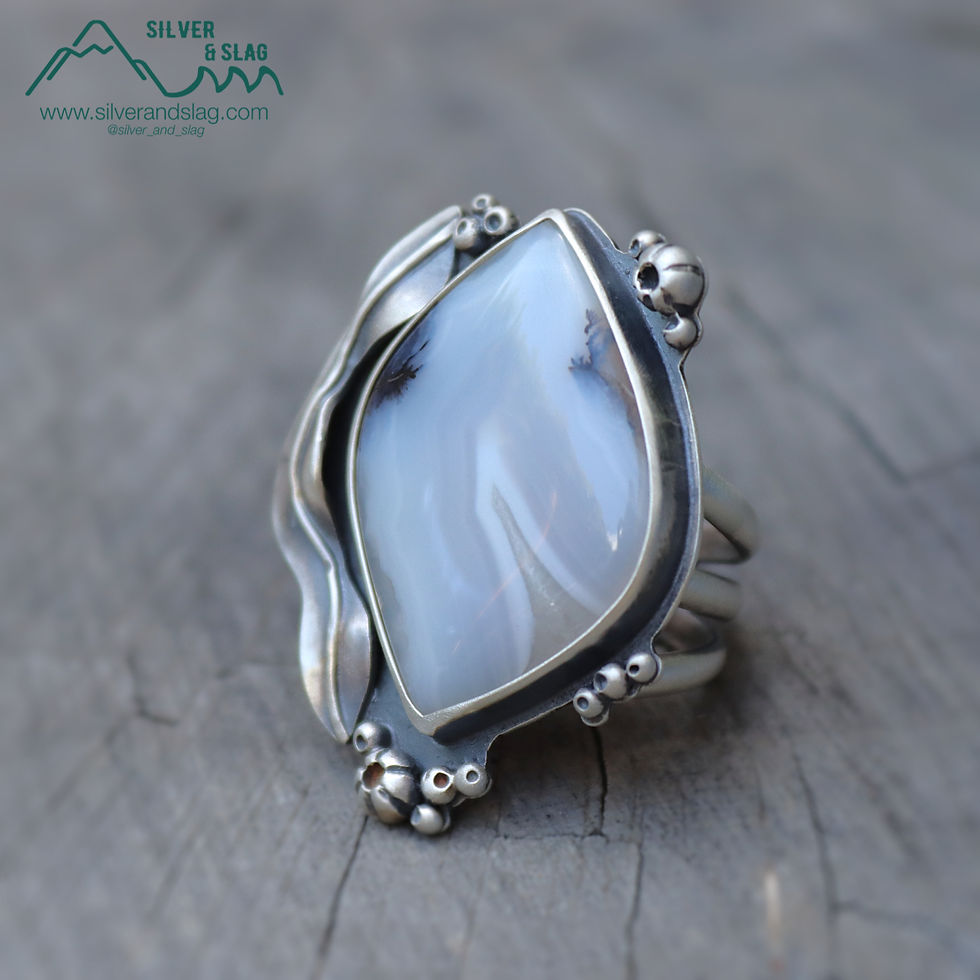 Thumbnail: Pacific Coast Kelp Forest Inspired Statement Ring w Malibu Agate - Size 8