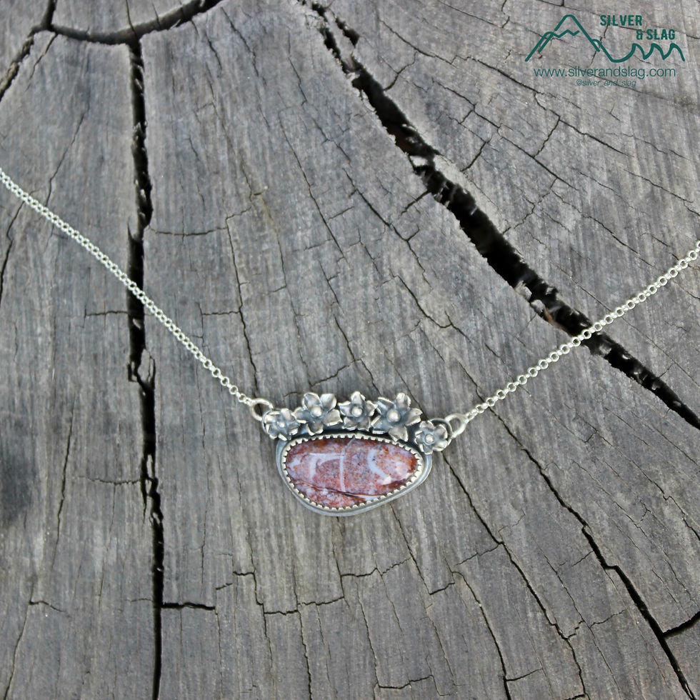 Thumbnail: Sterling Silver California Wildflowers with Mojave Desert Moss Agate Necklace