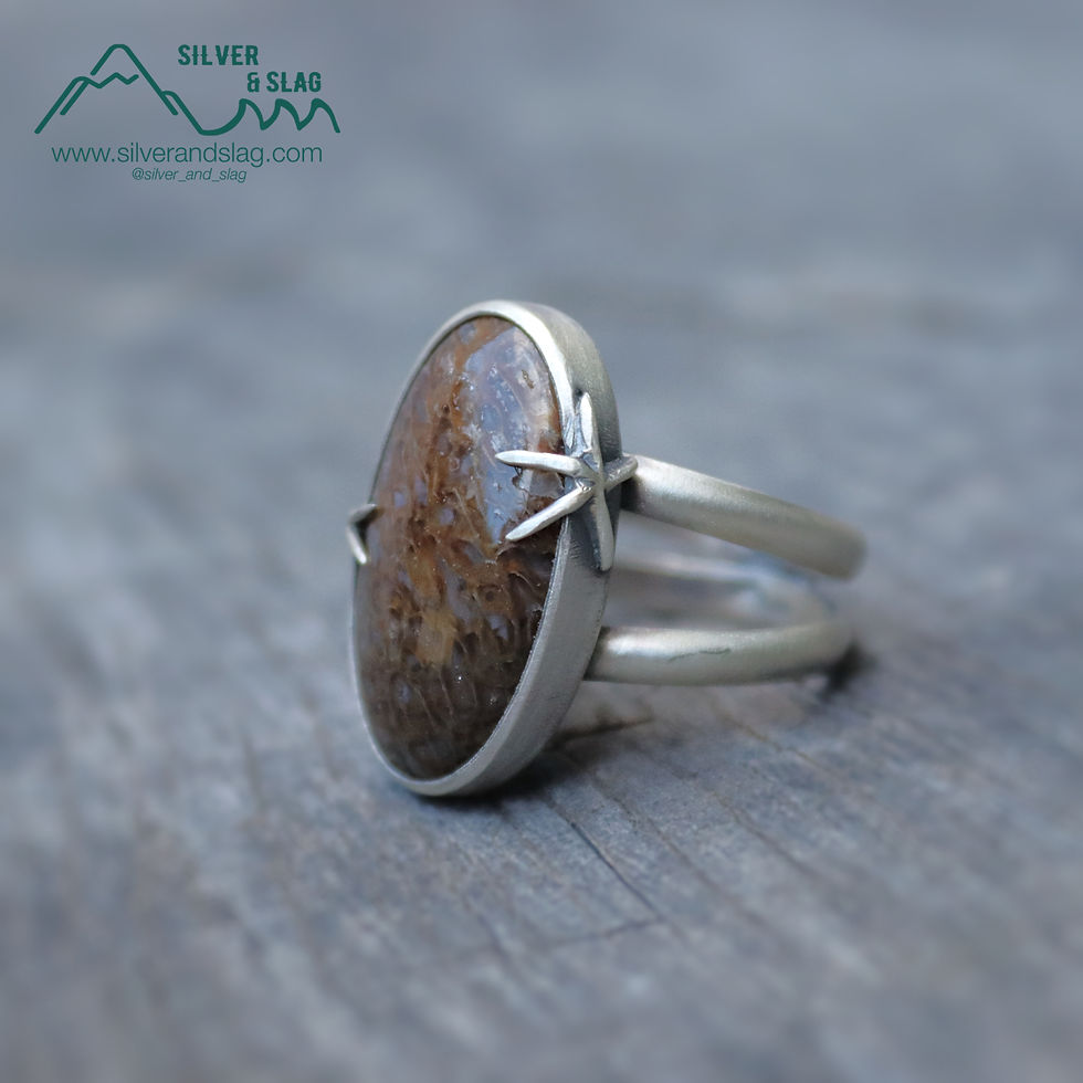 Thumbnail: Pacific Coast Inspired Fossil Whalebone Starfish Statement Ring - Size 7
