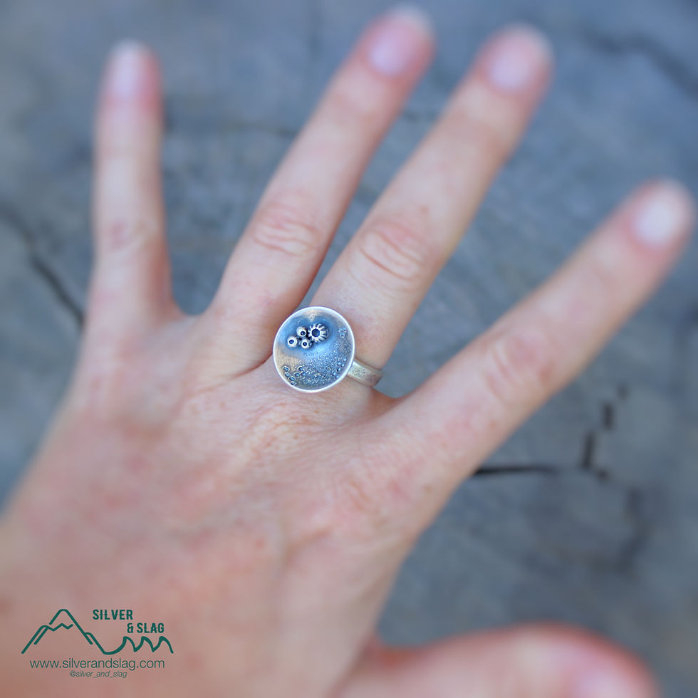 Thumbnail: Pacific Coast Inspired Sterling Silver Statement Ring with Hand Engraved Fauna