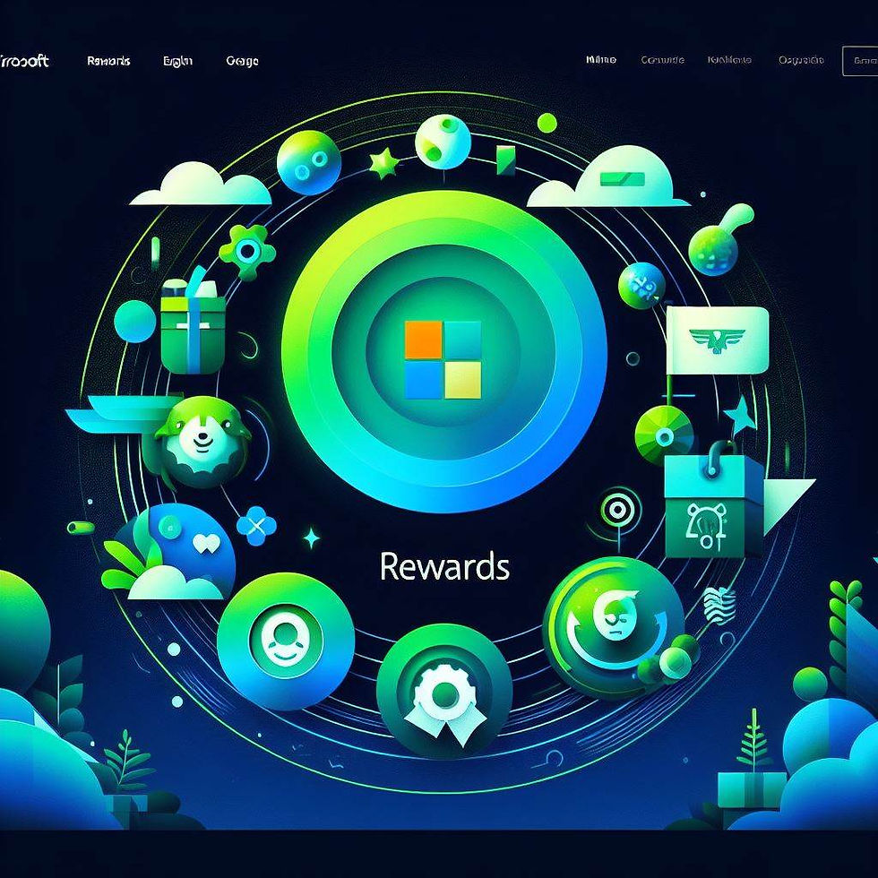 Imagem sobre o Microsoft Rewards e o Big Search com o sistema de recompensas por pontos ganhos.