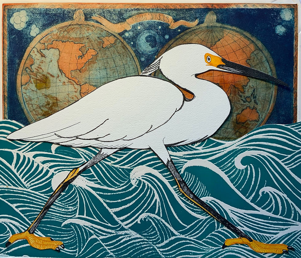 collage of two etchings and one Pen&Ink , The Sea also rises Rises