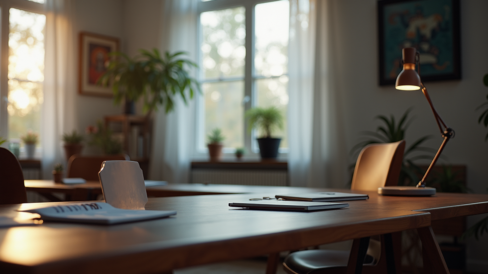 Wide-angle view of a home office setup