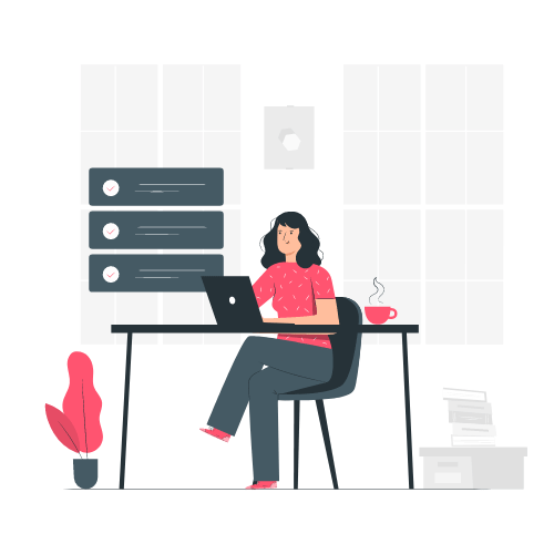Personal assistant working on a laptop at a desk with a to-do list on screen, managing tasks in a home office setup