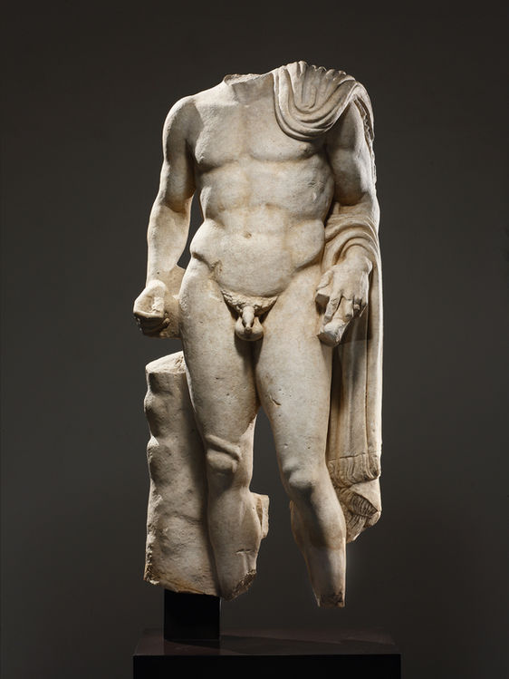 Marble torso of a heroic statesman or general, Roman, 1st century BC–2nd century AD, offered by Galerie Cahn.
