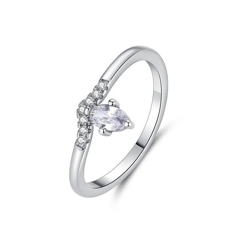 Thumbnail: Original 925 Sterling Silver Ring Love Heart Wishbone Moon Sun Rings Crystal
