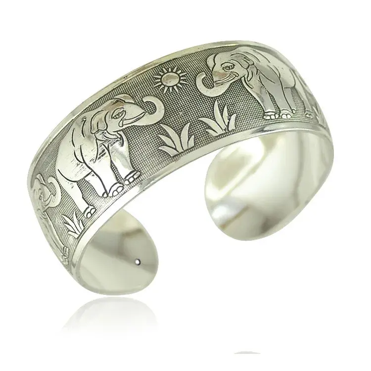 Thumbnail: Meetvii New Retro Cuff Bracelets Tibetan Silver Metal Carving Sea Turtle Lotus