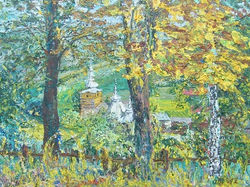 Rozmodlona jesienią...cerkiew w Banicy,ol.i ak.,szpachla,pł.40x50,2012