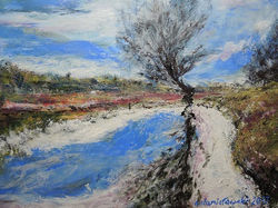 Nadwarciańskie przedwiośnie, akryl,szpachla i pędzel,pł.50x70, 2017r (1)