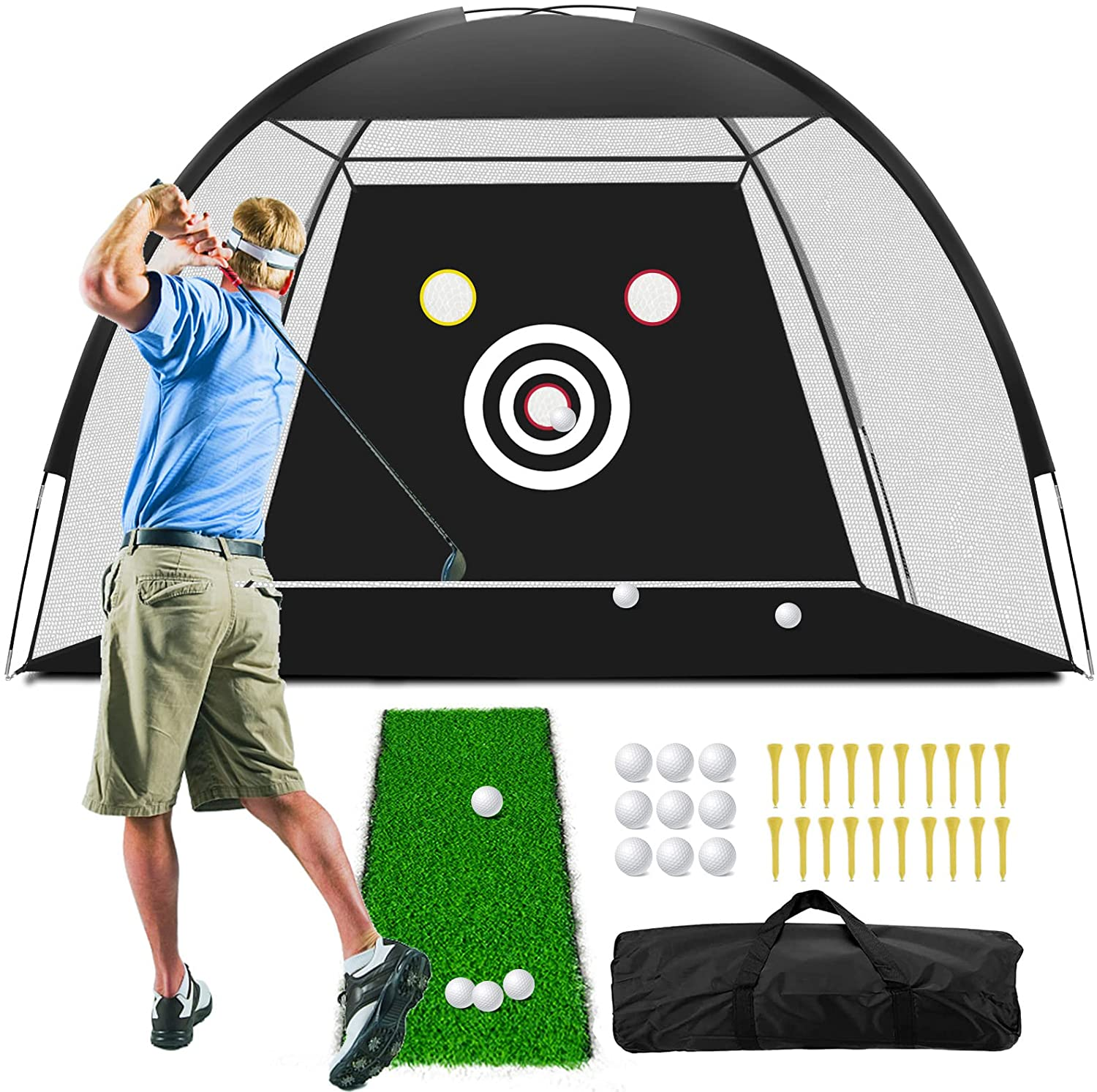 Golf Net, 10X7Ft Golf Practice Net for Backyard Driving with Target, Golf Mat, 9