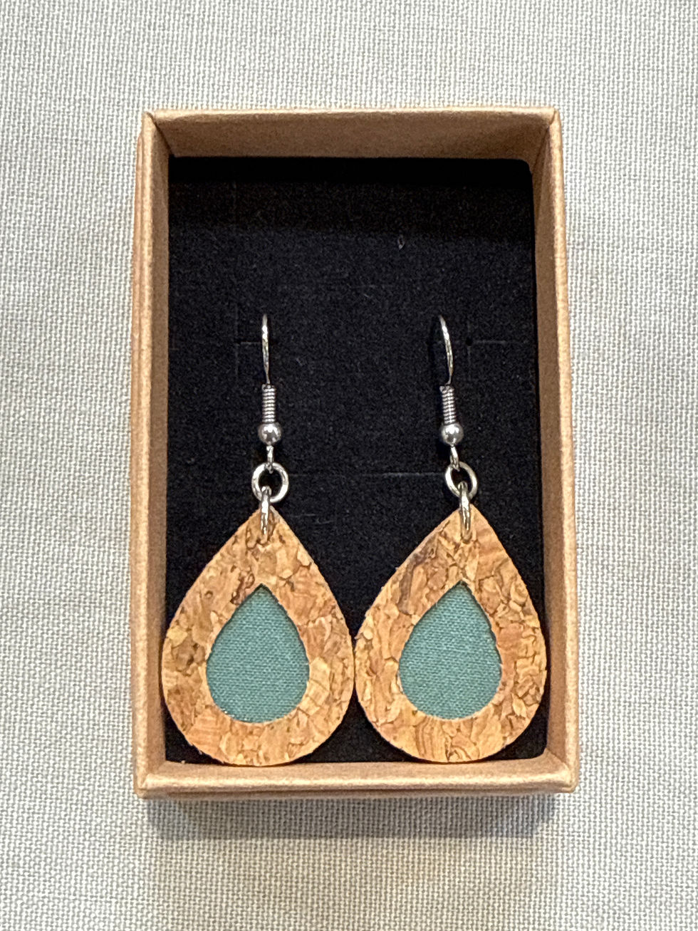 Thumbnail: Teardrop - Cork & silver earrings