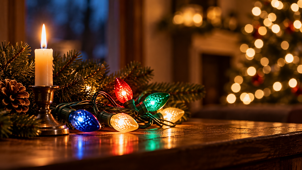 Candle and electric Christmas lights illustrating the history of Christmas lights