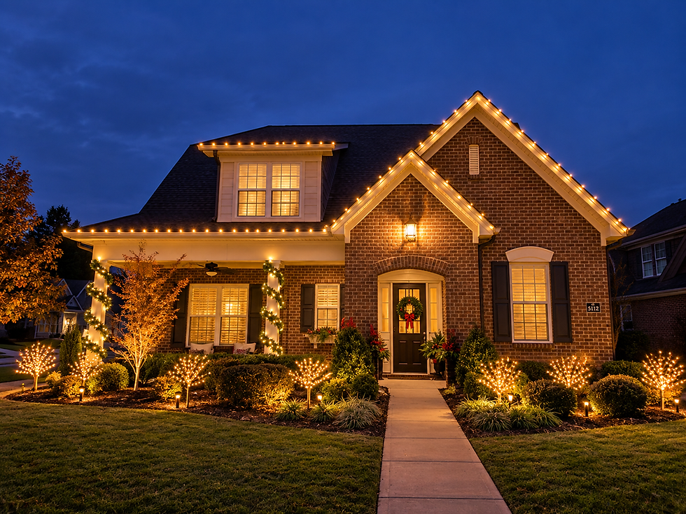 Home decorated with professional warm white Christmas lighting