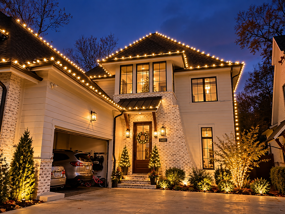 1. Two-story home with professional warm white Christmas lighting