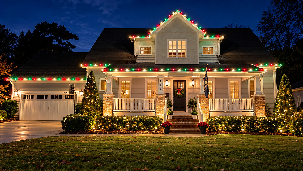 Residential home with professional Christmas roofline lighting