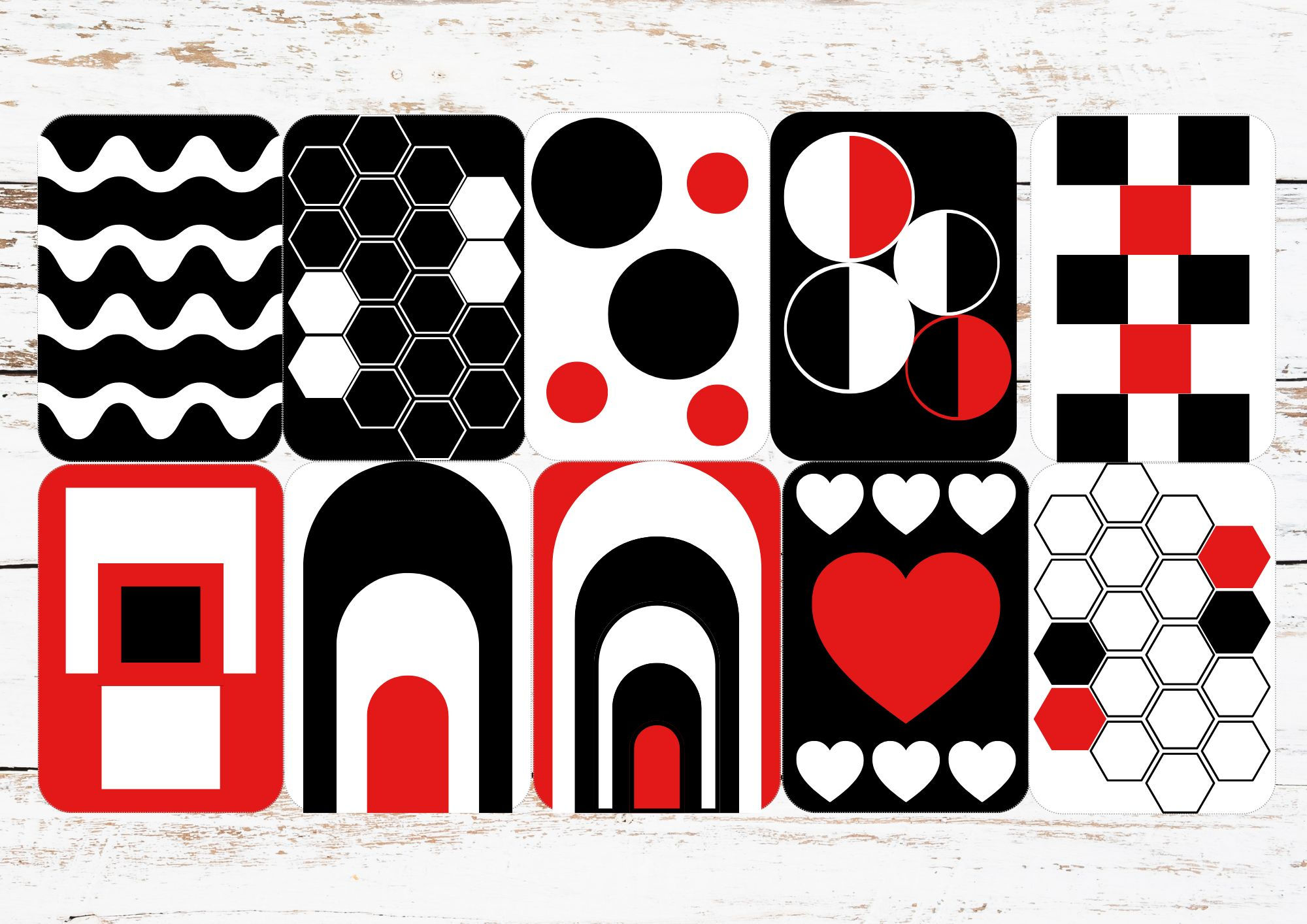 High contrast cards: Shapes