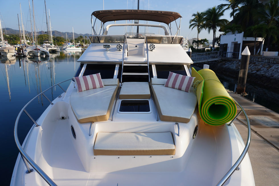 A yacht sundeck with a lillypad