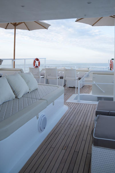 white leather seats on a catamaran