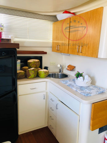 Kitchen on a yacht with fresh coconuts