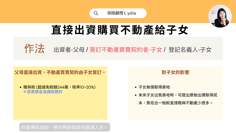父母買房給子女,直接出資、贈與現金,何者最省稅?