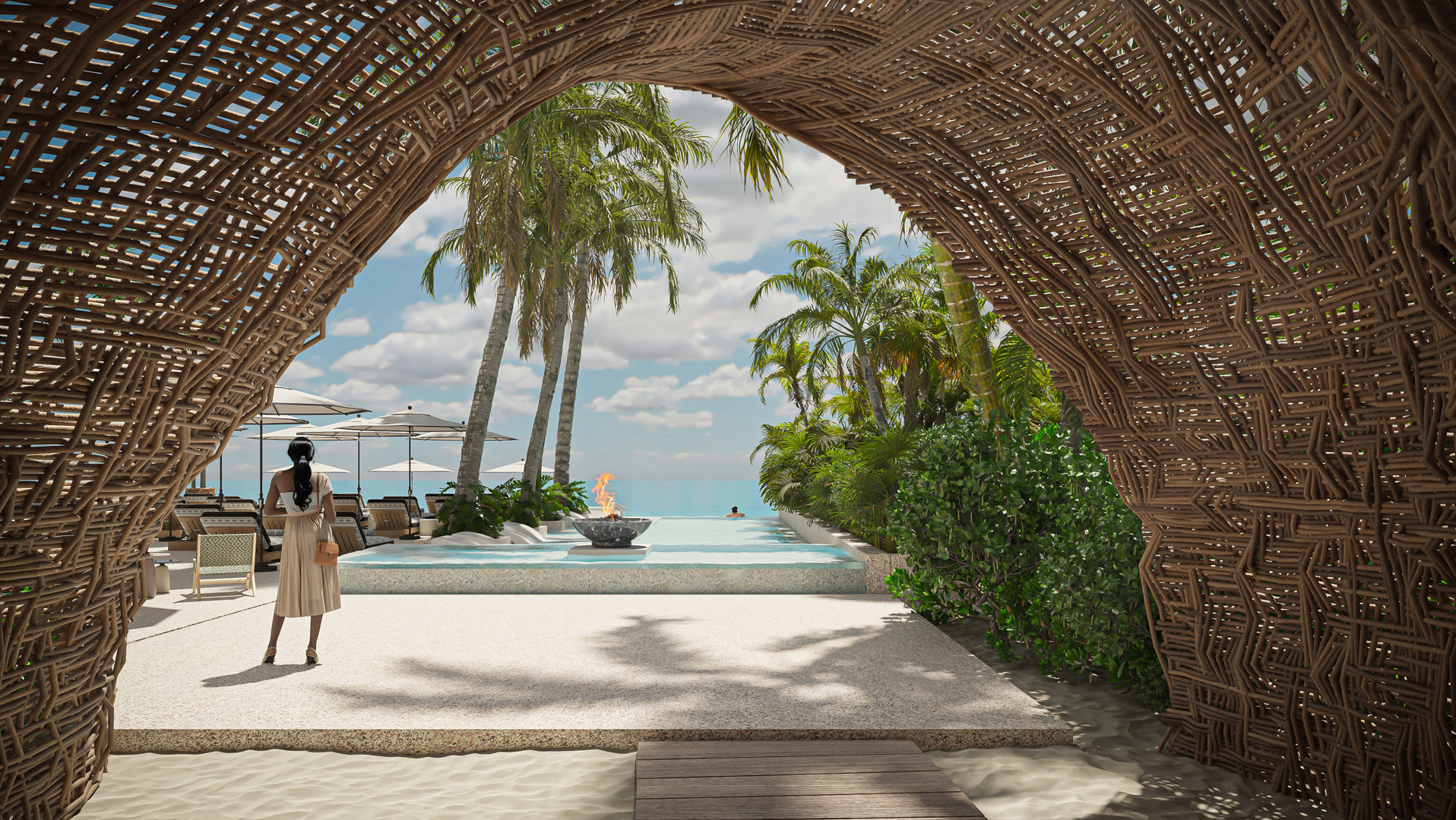 Distrito Xcalacoco Beach resort pool and amenity deck