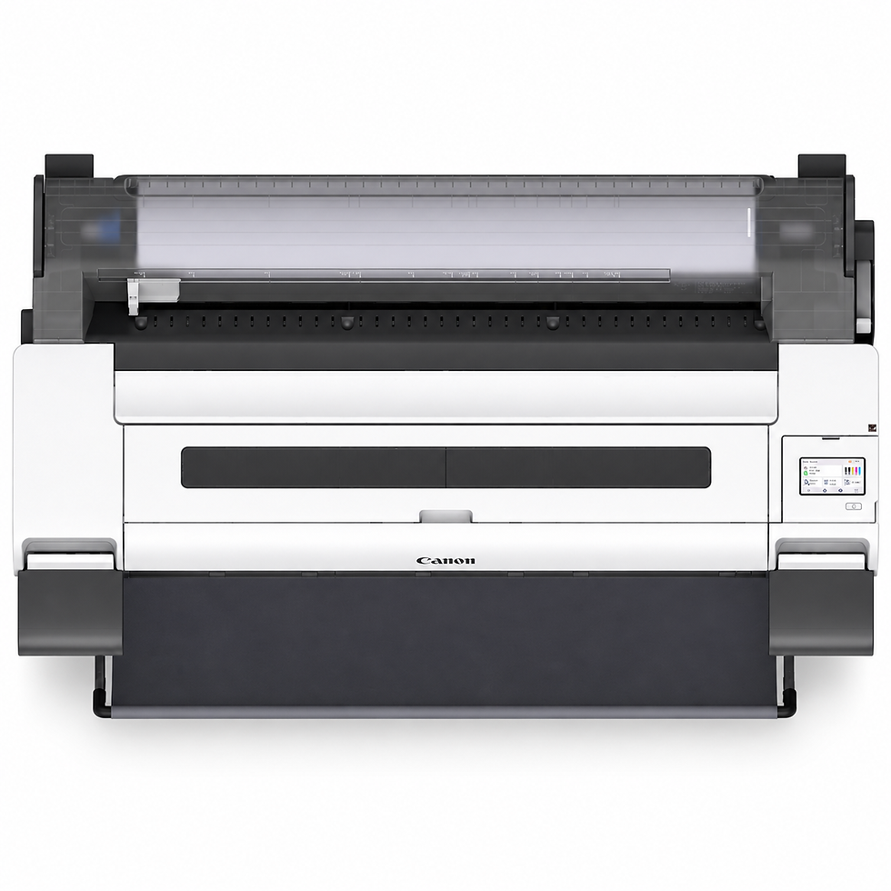 Canon imagePROGRAF TM-600 von oben mit Rollenabdeckung und Touchscreen-Bedienfeld.