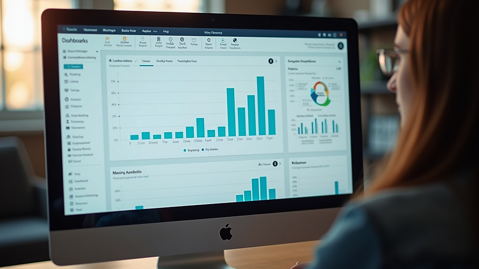 Close-up view of a computer screen displaying a custom dashboard for business analytics