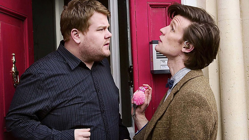 The Doctor and Craig outside flat
