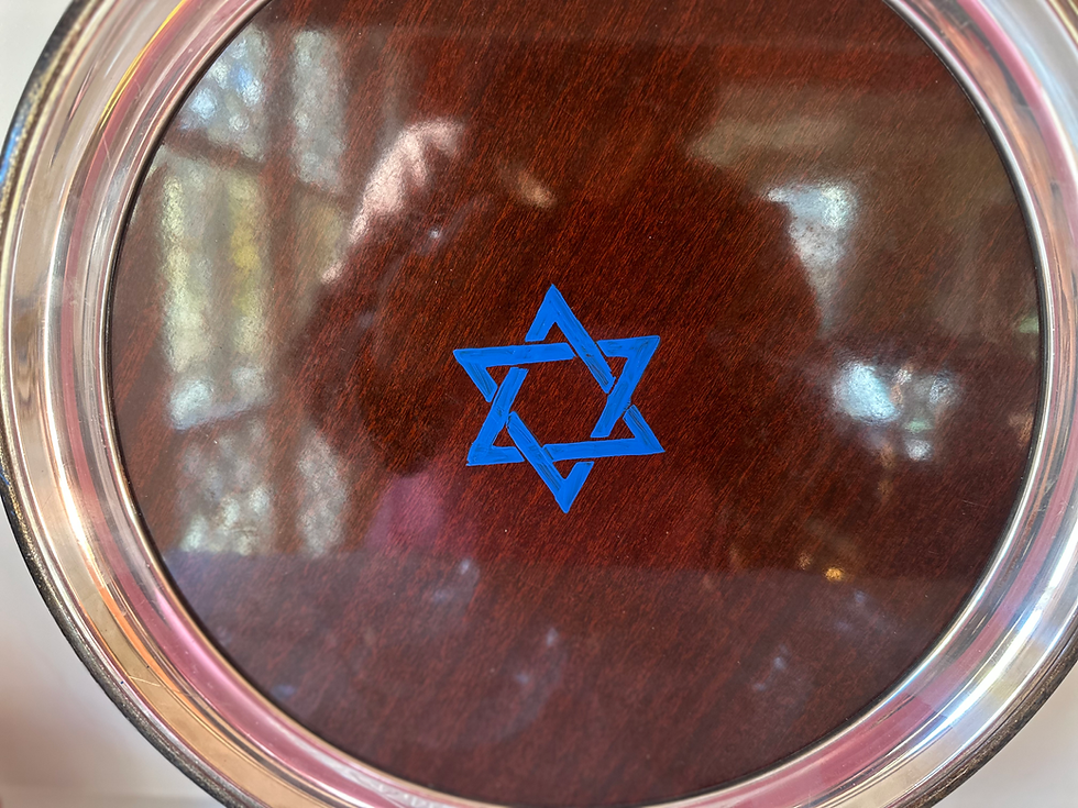 Thumbnail: Vintage Seder Plate With Hand Painted Magen David And Glass Bowls