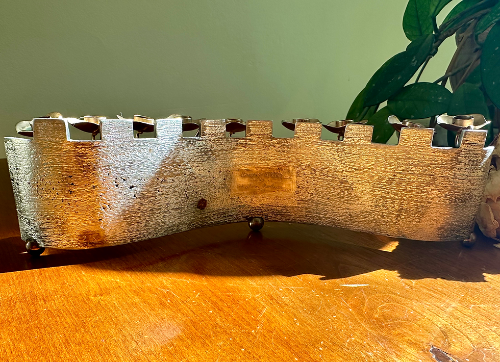 Thumbnail: Hanukkah Menorah Hanukkiah Handcrafted by Sholom Rodner Signed Steel And Copper