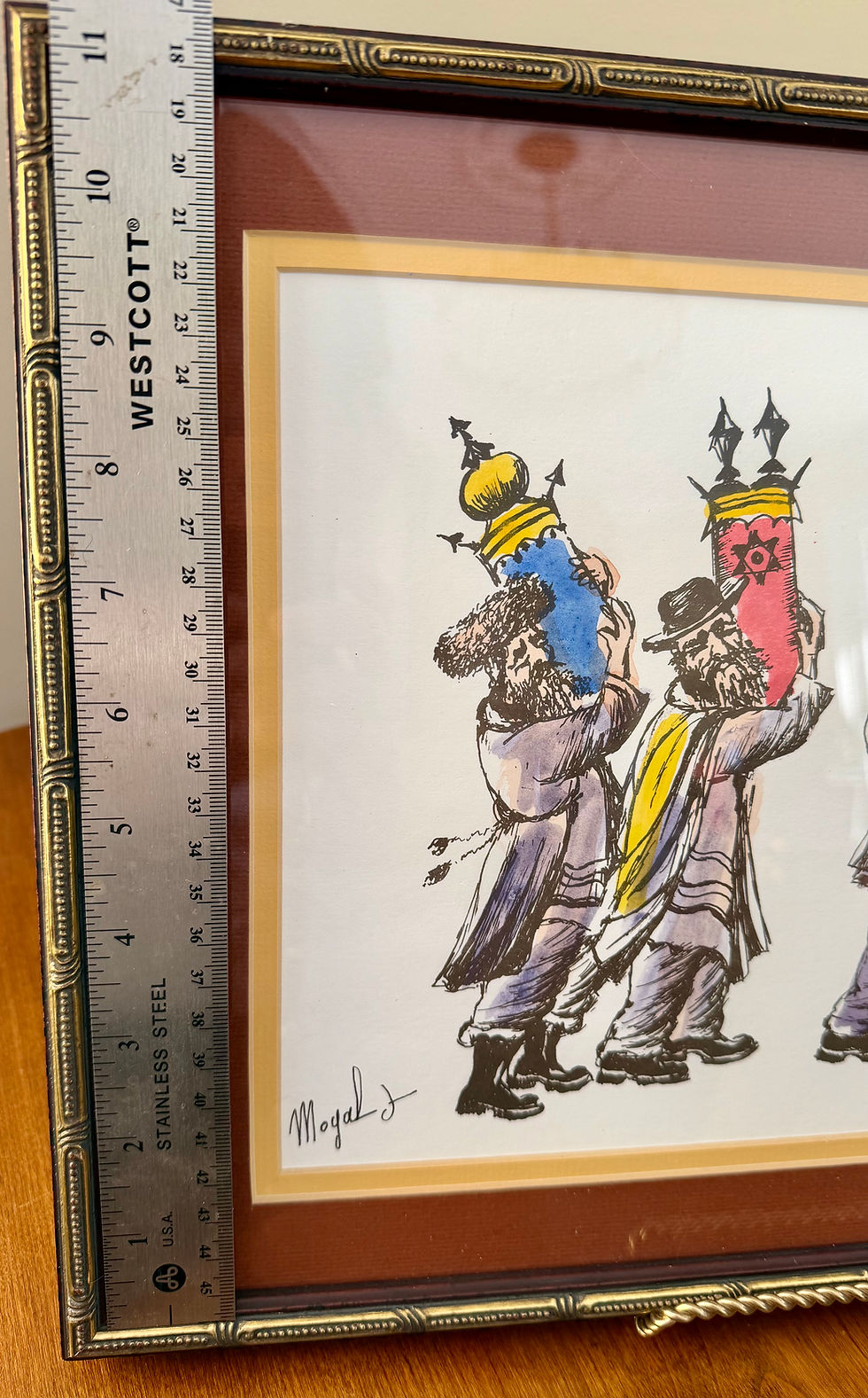 Thumbnail: Hasidic Rabbi Watercolor & Ink Print – Signed J. Moyal | Vintage Jewish Art