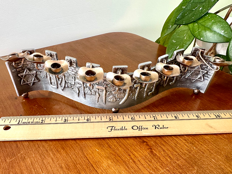 Thumbnail: Hanukkah Menorah Hanukkiah Handcrafted by Sholom Rodner Signed Steel And Copper