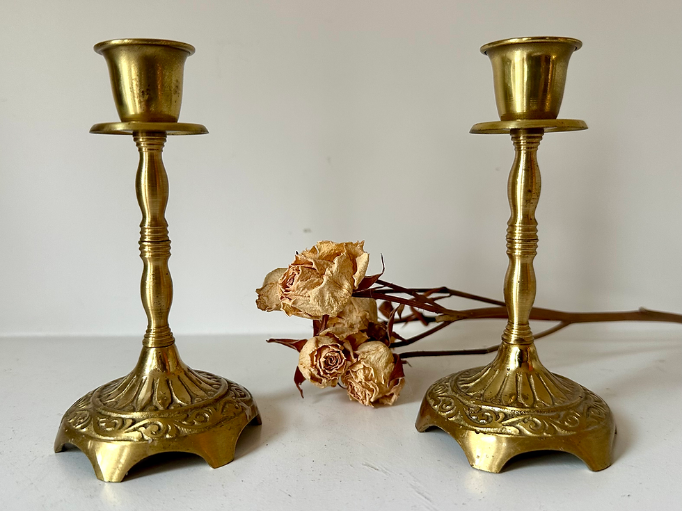 Thumbnail: Vintage Solid Brass Candle Holders From Israel Shabbat Candle Holders 4 3/4”