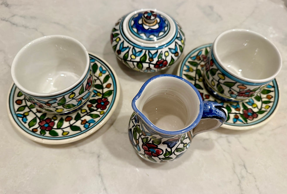 Thumbnail: Israeli Ceramic Armenian Pottery Tea Set 7 Pieces 