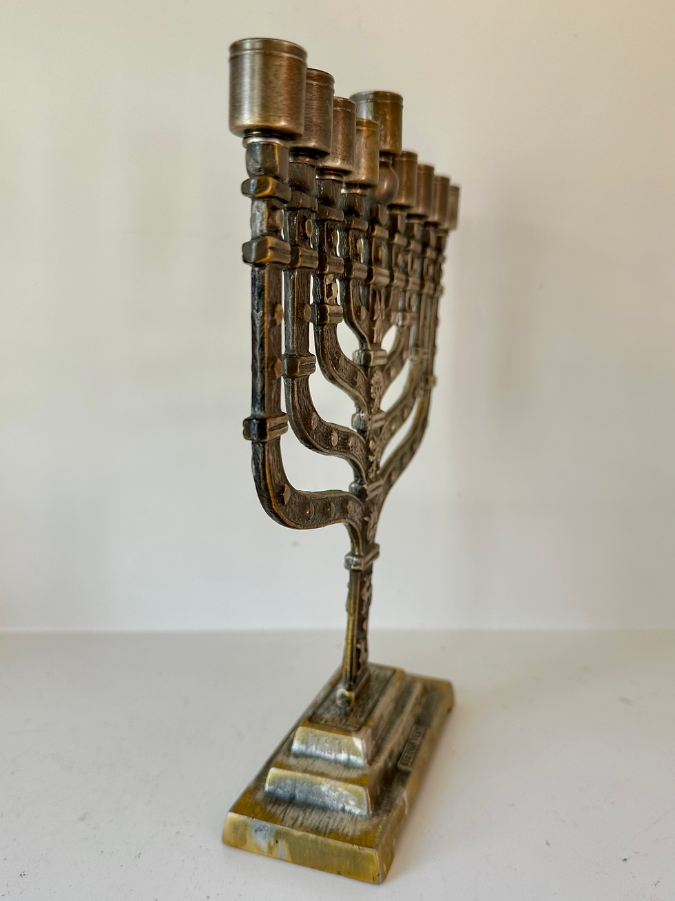 Thumbnail: Large Brass Hanukkah Menorah with 12 Signs of Israel's Tribes - Majestic Cente