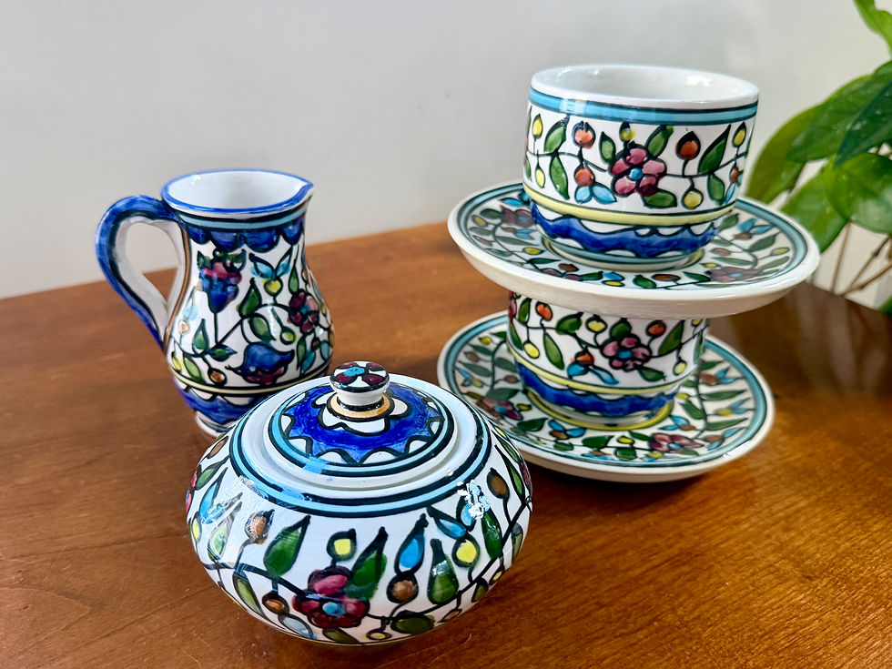 Thumbnail: Israeli Ceramic Armenian Pottery Tea Set 7 Pieces 