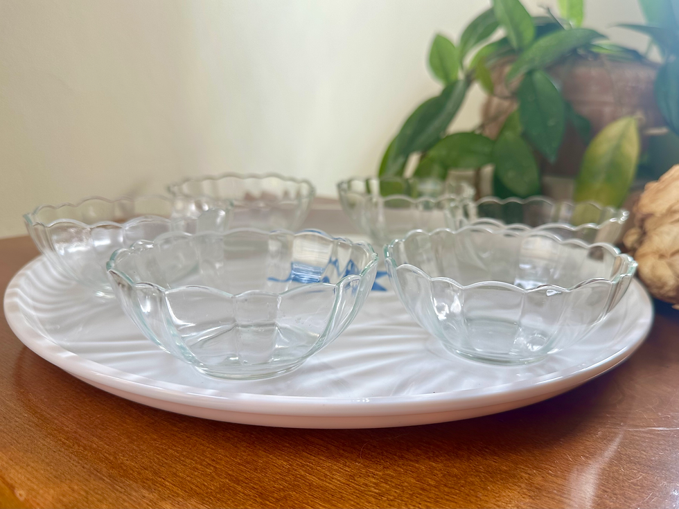 Thumbnail: Seder Plate White Porcelain Platter Glass Bowls Hand Painted Magen David
