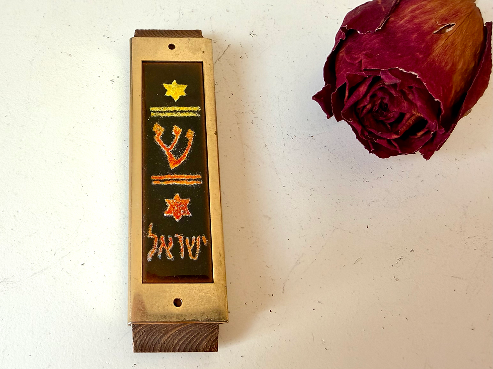 Thumbnail: Midcentury Brass And Enamel Mezuzah 3 5/8” by 7/8”