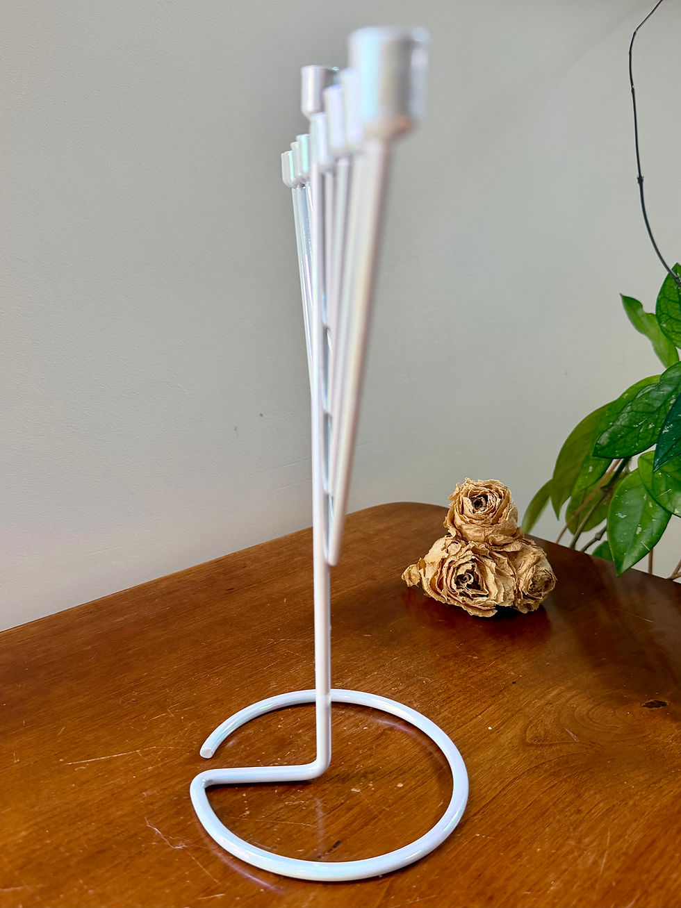 Thumbnail: Modern White Metal Hanukkah Menorah Hanukkiah 10 5/8” Tall