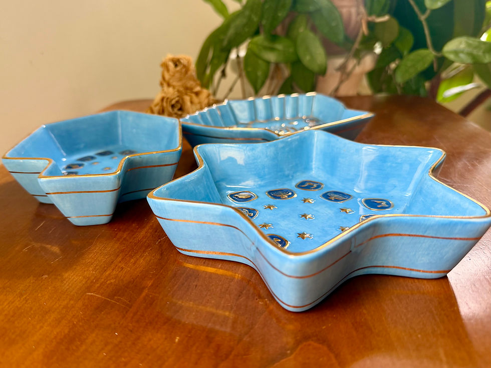 Thumbnail: Vintage Hanukkah Ceramic  3 Piece Trinket  Dishes Set Giftware