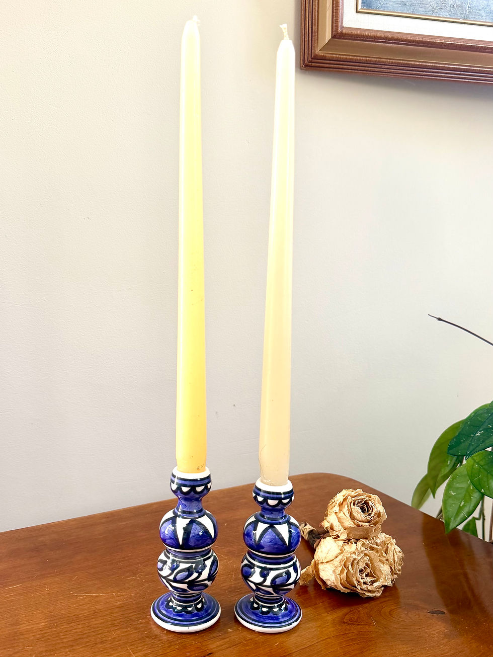 Thumbnail: Israeli Ceramic Armenian Pottery Iznik Candlstick Shabat Shabbos Judaica Blue