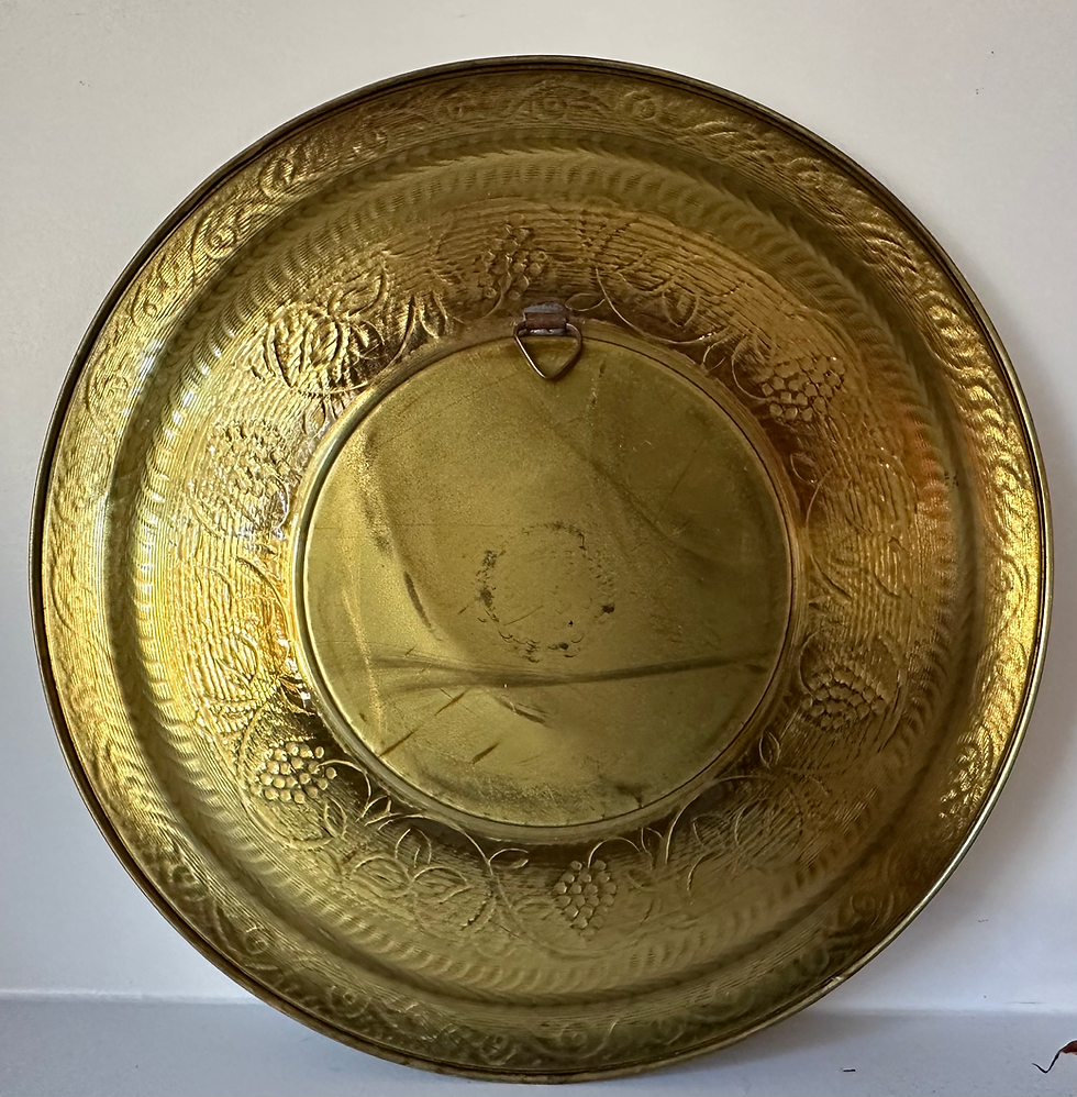 Thumbnail: Midcentury Embossed Brass Wall Plate Made in  Israel  8 1/8” In Diameter