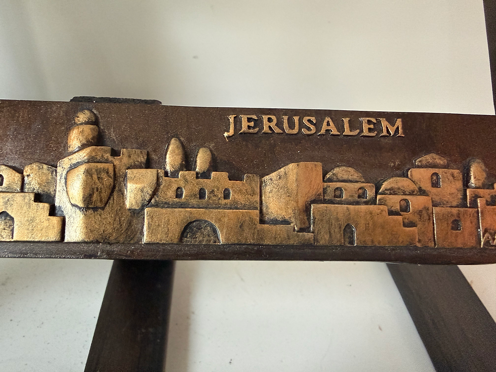 Thumbnail: Wood And Brass Book Stand Jerusalem Cityscape Signed