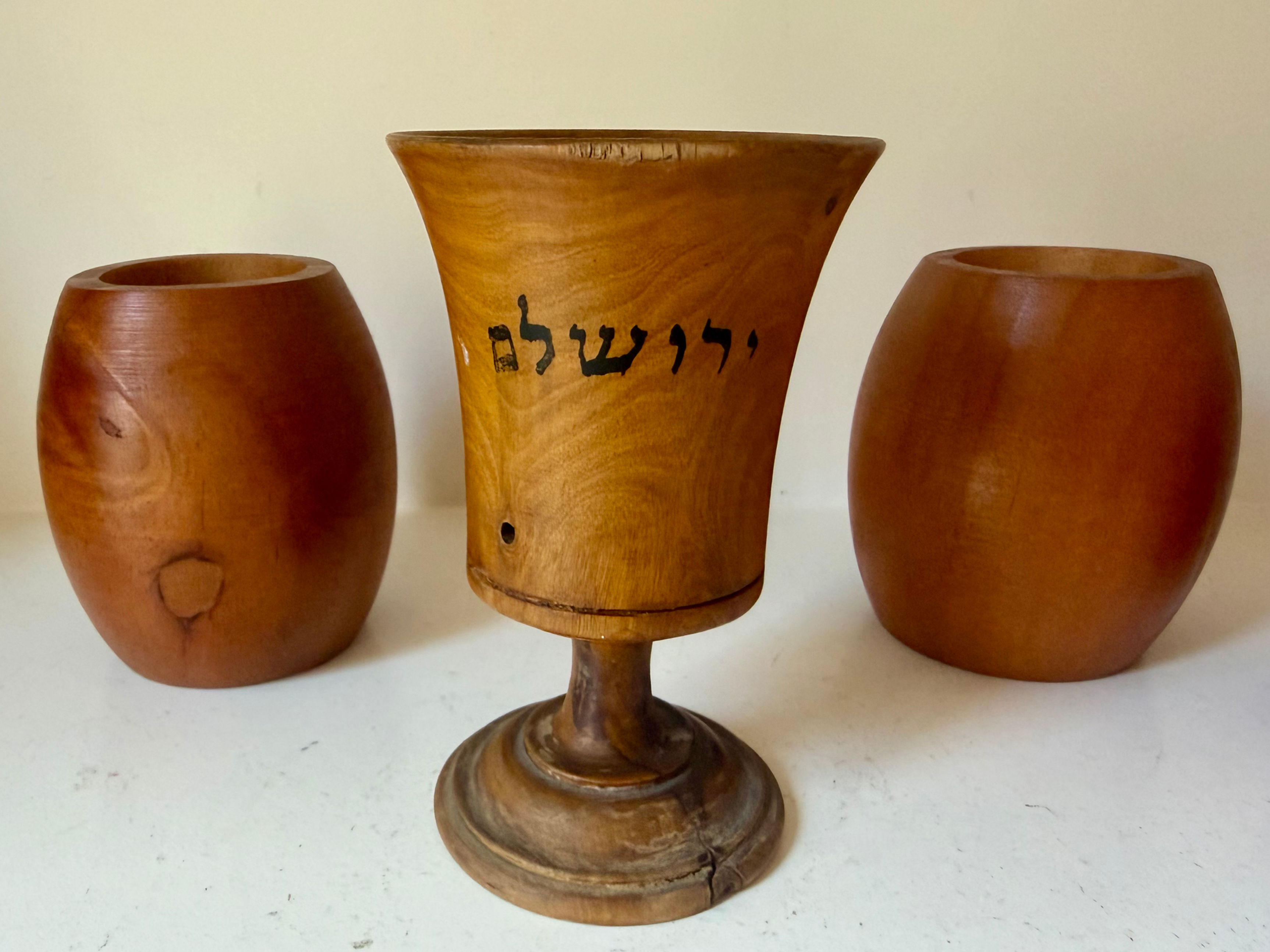 1960s Jerusalem Cup Set Made of Olive Wood