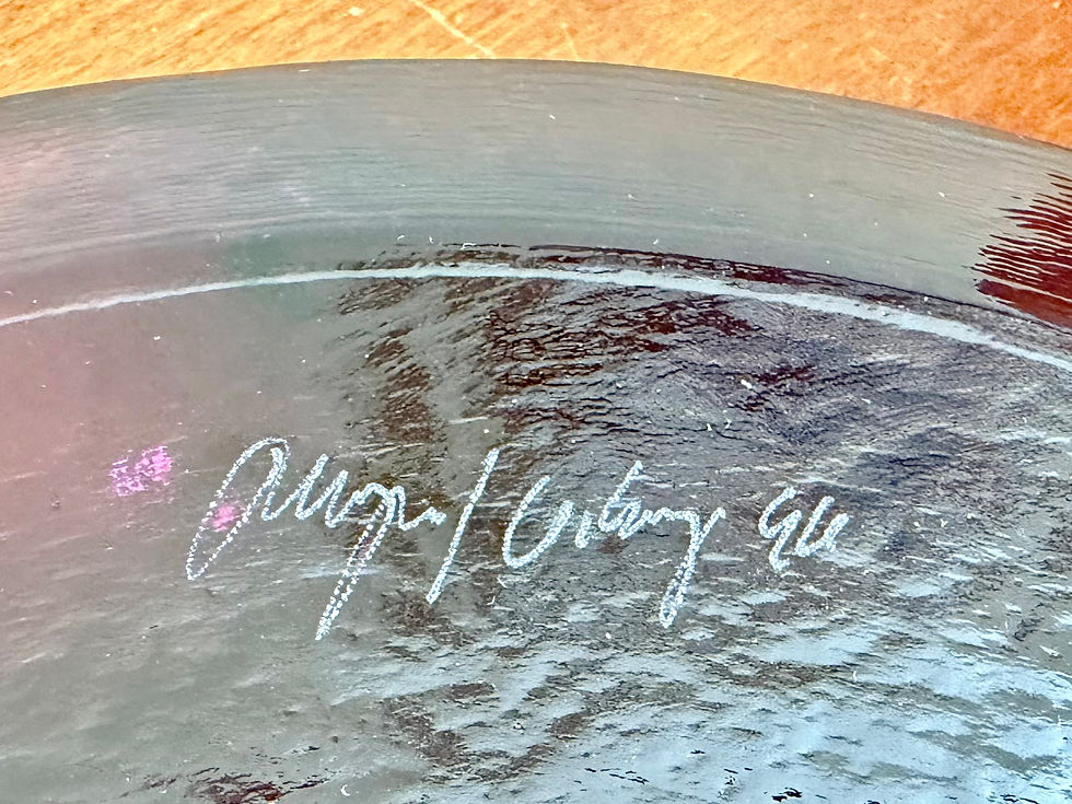 Thumbnail: Amethyst Glass Passover Seder Plate Signed Art Glass 11 1/4” In Diameter 
