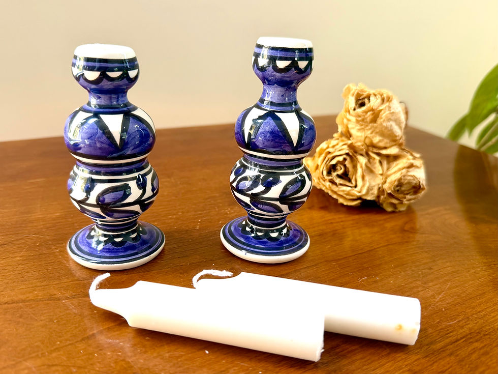 Thumbnail: Israeli Ceramic Armenian Pottery Iznik Candlstick Shabat Shabbos Judaica Blue